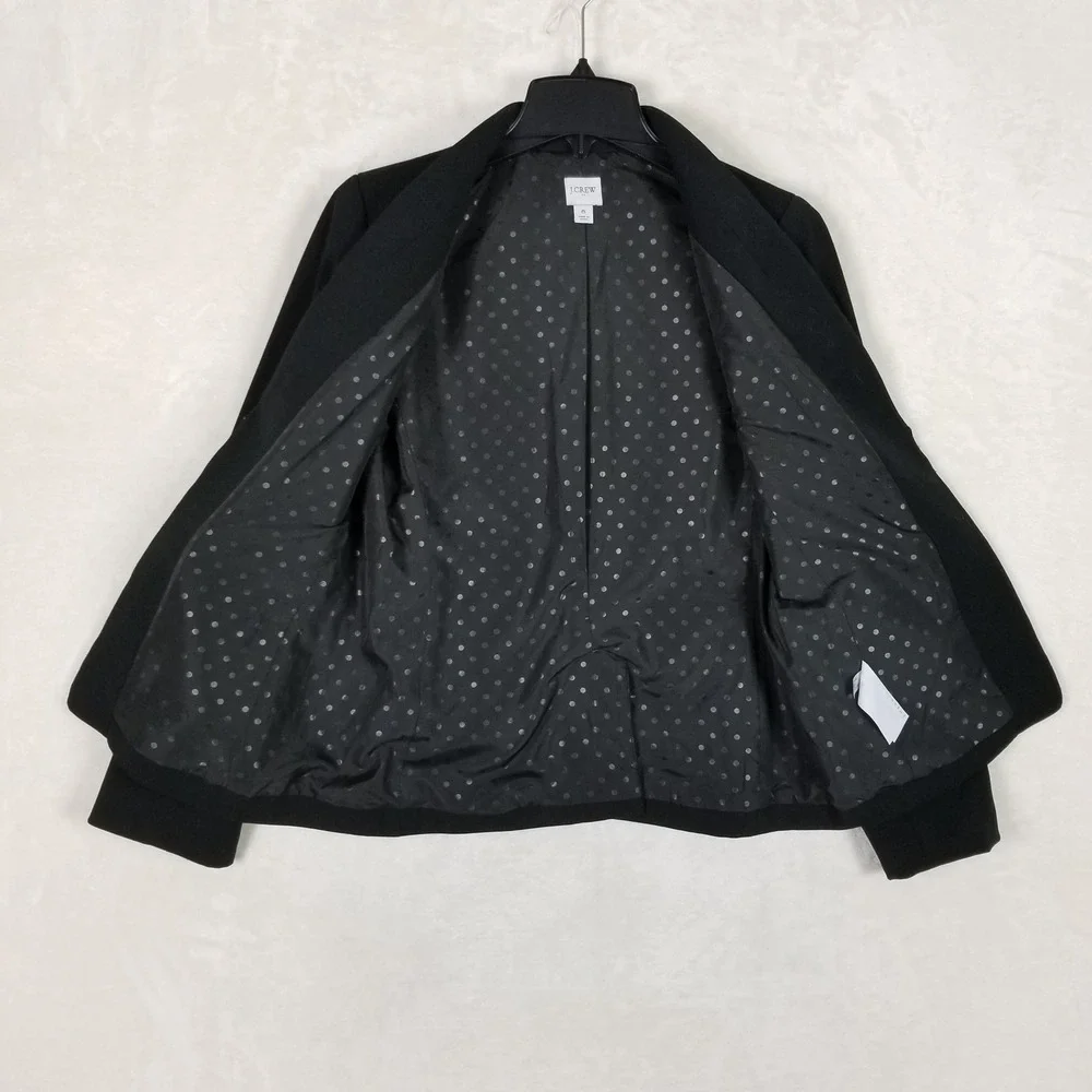 J.Crew Open Front Blazer Women 6 Black Polka Dot Lining Structured Workwear